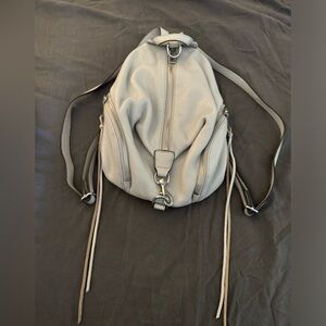 Rebecca Minkoff stone grey neutral leather backpack.